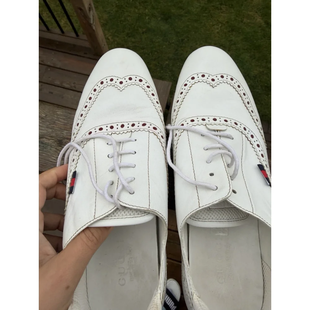 Gucci Men's White Leather Lace-up Sneakers Shoes Pre Owned US 9 1/2 - Picture 15 of 16